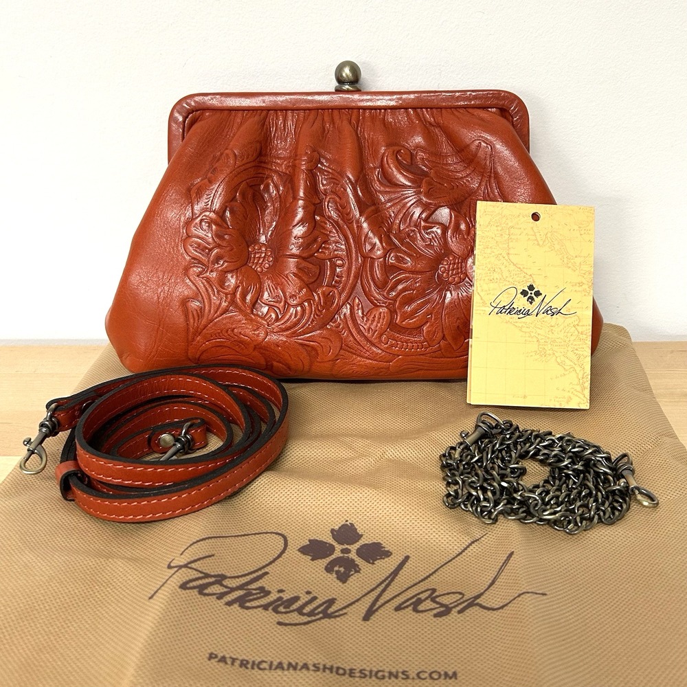Patricia Nash Ealing Frame Crossbody Clutch Bag Fox Tooled Leather P899393 NWT